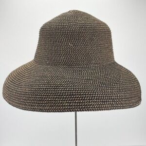 TALBOTS Straw Summer Hat Womens (OS) Brown Black Wide Brim Sun Coastal Garden